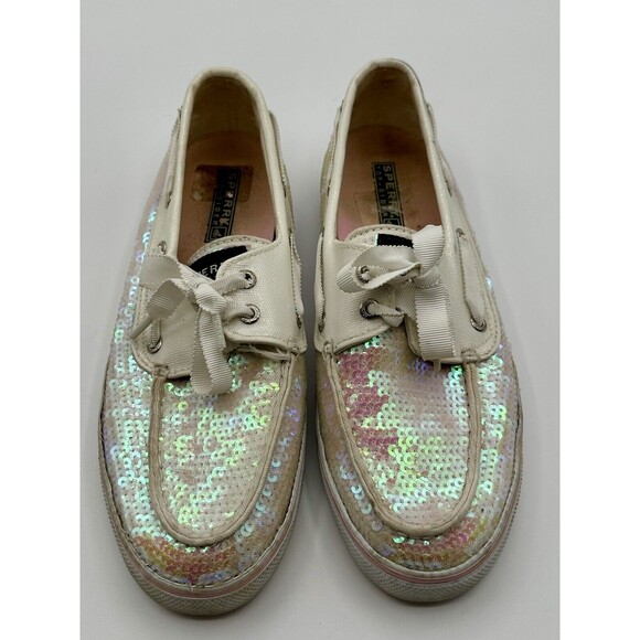 Sperry Top-Sider Iridescent Sequin Boat Shoes Pink/White EUC!! - Picture 6 of 7